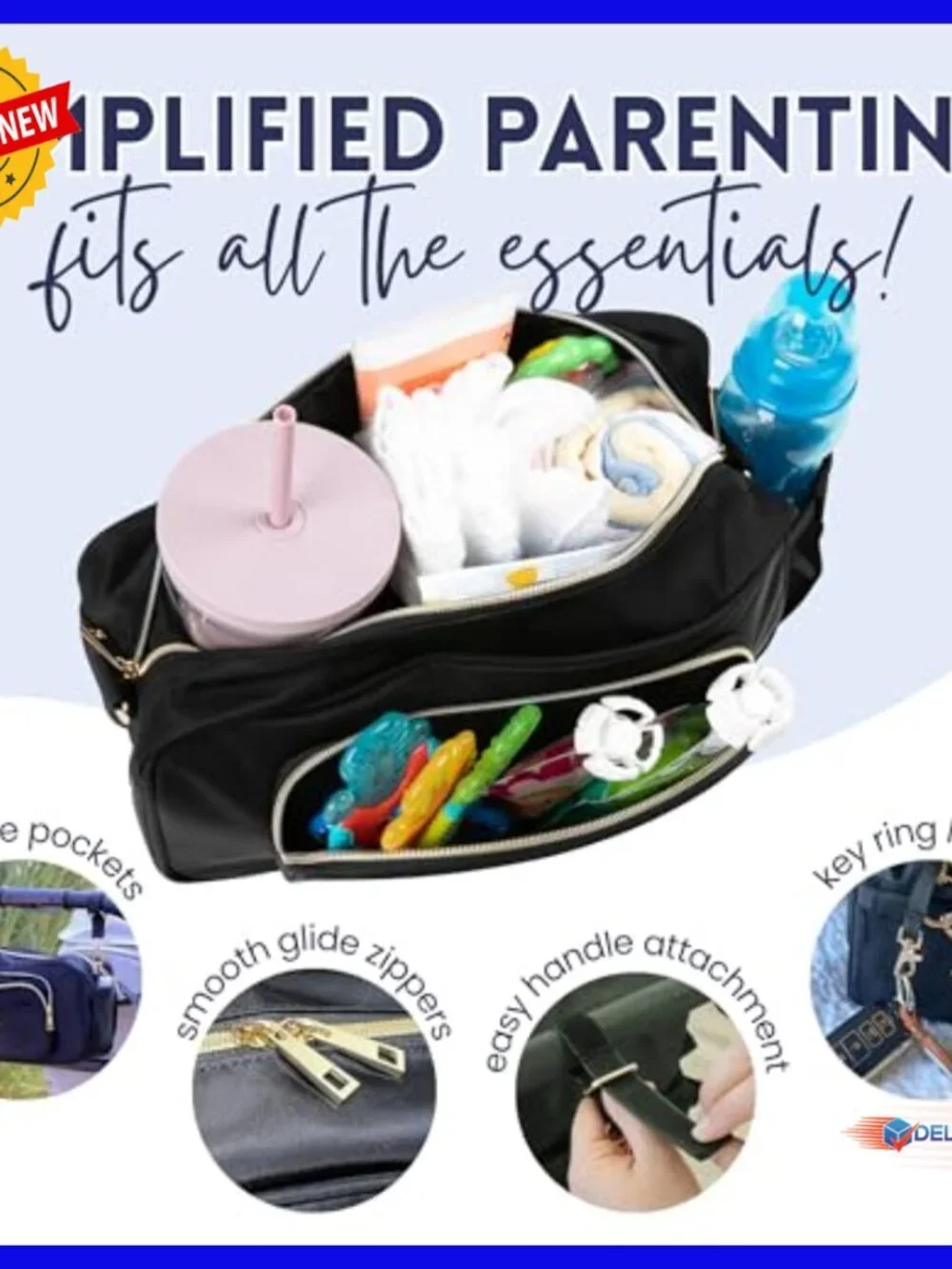 Universal Stroller Organizer with Cup Holder, Waterproof Diaper Bag, Travel